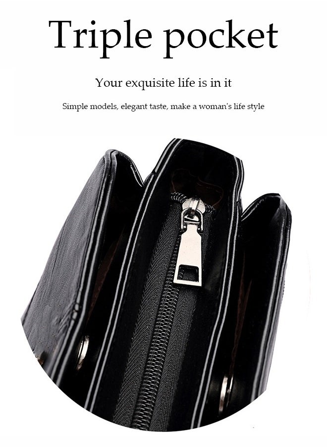 Women's crossbody bag, PU square bucket handbag, adjustable shoulder strap, suitable for storing mobile phones, power banks, umbrellas, cosmetics, 23 * 17 * 12cm, black