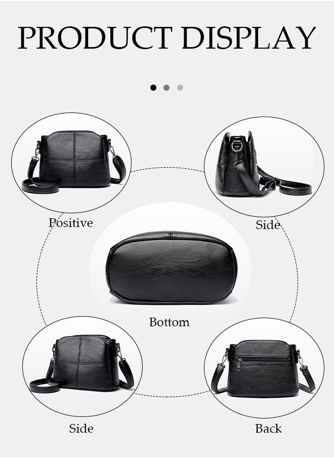 Women's crossbody bag, PU square bucket handbag, adjustable shoulder strap, suitable for storing mobile phones, power banks, umbrellas, cosmetics, 23 * 17 * 12cm, black