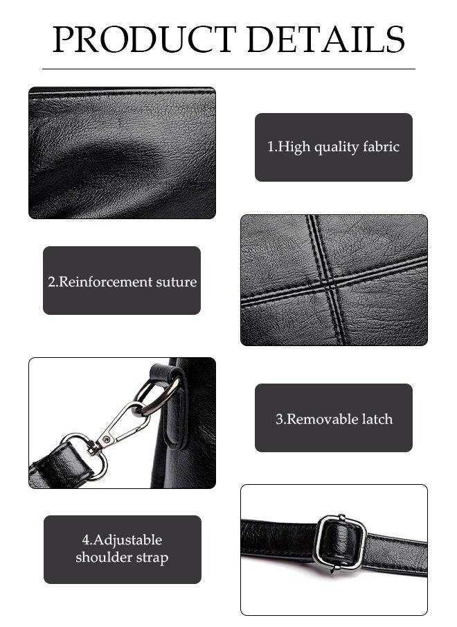 Women's crossbody bag, PU square bucket handbag, adjustable shoulder strap, suitable for storing mobile phones, power banks, umbrellas, cosmetics, 23 * 17 * 12cm, black