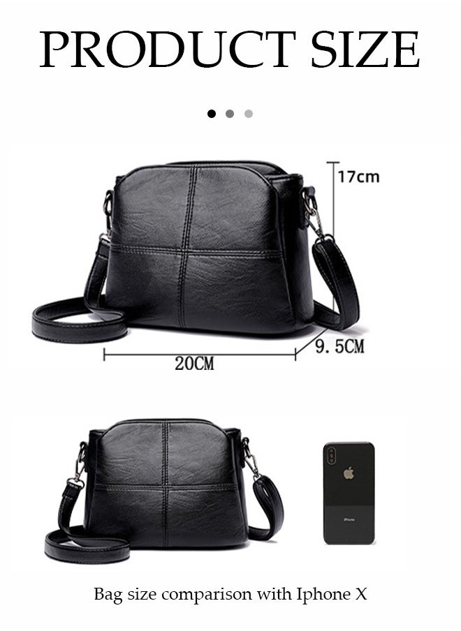 Women's crossbody bag, PU square bucket handbag, adjustable shoulder strap, suitable for storing mobile phones, power banks, umbrellas, cosmetics, 23 * 17 * 12cm, black