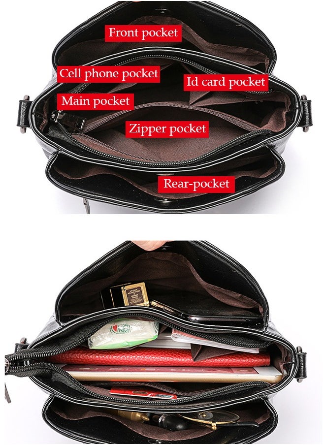 Women's crossbody bag, PU square bucket handbag, adjustable shoulder strap, suitable for storing mobile phones, power banks, umbrellas, cosmetics, 23 * 17 * 12cm, black