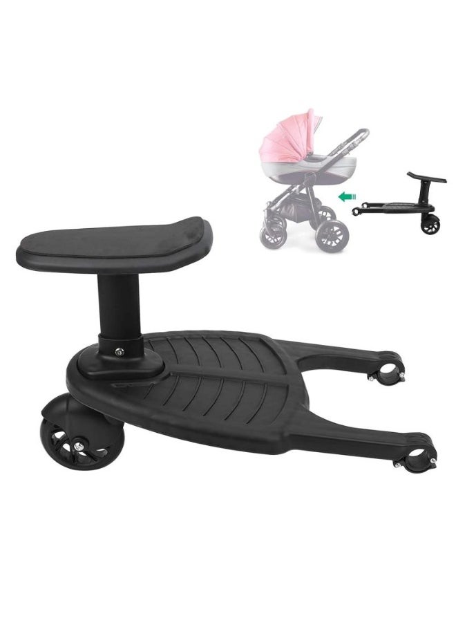 Universal Stroller Board Pedal 2 In 1 Stroller Board With Seat,Stroller Auxiliary Pedal Adjustable Buggy Board Children Standing Plate Sitting Seat Stroller Accessory（Black）