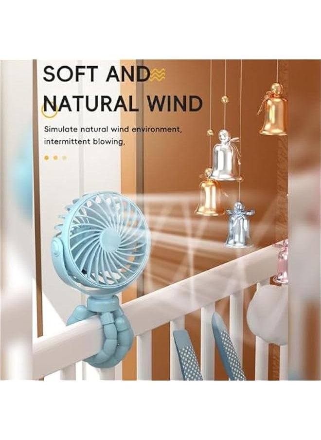 Clip on Fan for Stroller, Clip on Fan for Crib, Stroller Fan Clip on Battery Operated, Stroller on Battery Operated Portable Light Octopus Legs on Fan Low Noise Rechargeables Lights Car Seats on Bab