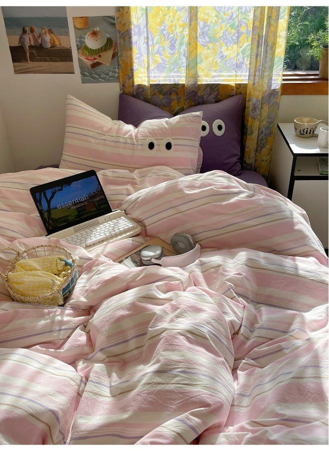 4 Piece Satisfying Bedding Set Dopamine All Cotton Color Woven Washed Cotton Stripes Pure Cotton Bed Sheet Set