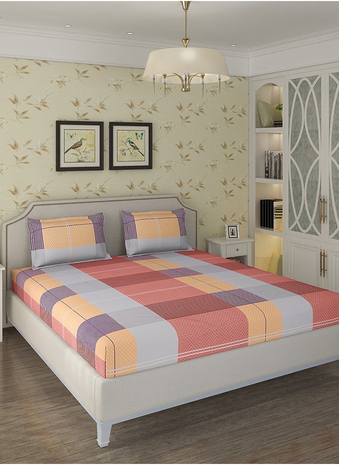 Spring Summer Collection-Cotton Rich Double Bedsheet with 2 Pillow Covers for Bed Room, Home, Hotel-120 GSM, 210 X 215 Cm