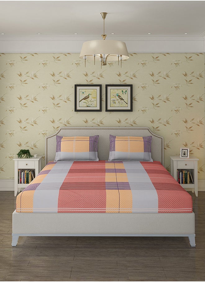 Spring Summer Collection-Cotton Rich Double Bedsheet with 2 Pillow Covers for Bed Room, Home, Hotel-120 GSM, 210 X 215 Cm