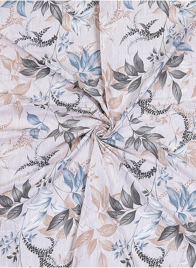 Spring Summer Collection-Cotton Rich Double Bedsheet with 2 Pillow Covers for Bed Room, Home, Hotel-120 GSM, Blue-Grey Leaves, 210 X 215 Cm