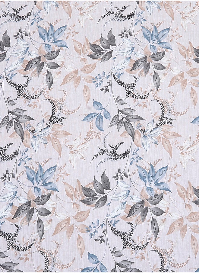 Spring Summer Collection-Cotton Rich Double Bedsheet with 2 Pillow Covers for Bed Room, Home, Hotel-120 GSM, Blue-Grey Leaves, 210 X 215 Cm