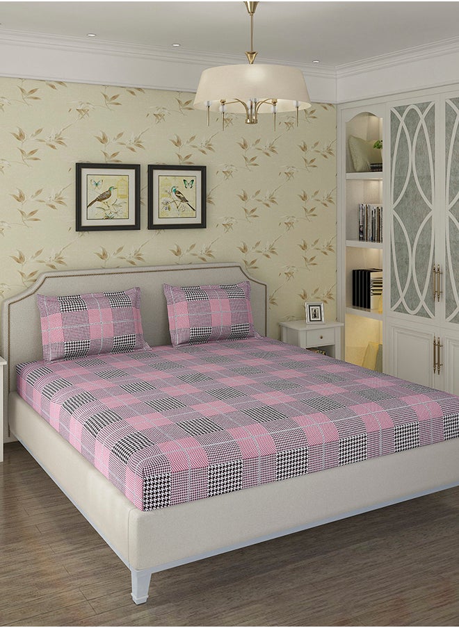 Spring Summer Collection-Cotton Rich Double Bedsheet with 2 Pillow Covers for Bed Room, Home, Hotel-120 GSM, Grey Square, 210 X 215 Cm