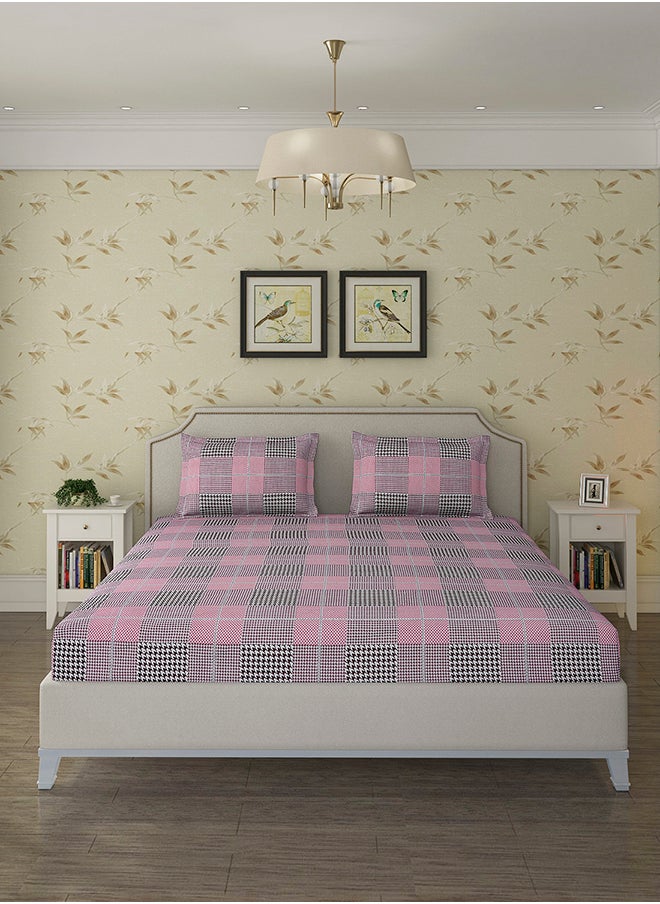 Spring Summer Collection-Cotton Rich Double Bedsheet with 2 Pillow Covers for Bed Room, Home, Hotel-120 GSM, Grey Square, 210 X 215 Cm
