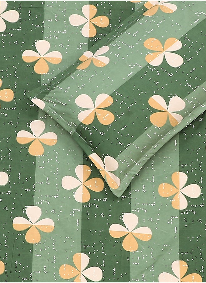 Spring Summer Collection-Cotton Rich Double Bedsheet with 2 Pillow Covers for Bed Room, Home, Hotel-120 GSM, Green Clover, 210 X 215 Cm