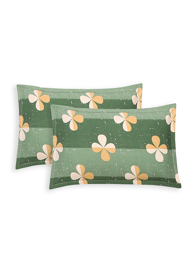 Spring Summer Collection-Cotton Rich Double Bedsheet with 2 Pillow Covers for Bed Room, Home, Hotel-120 GSM, Green Clover, 210 X 215 Cm