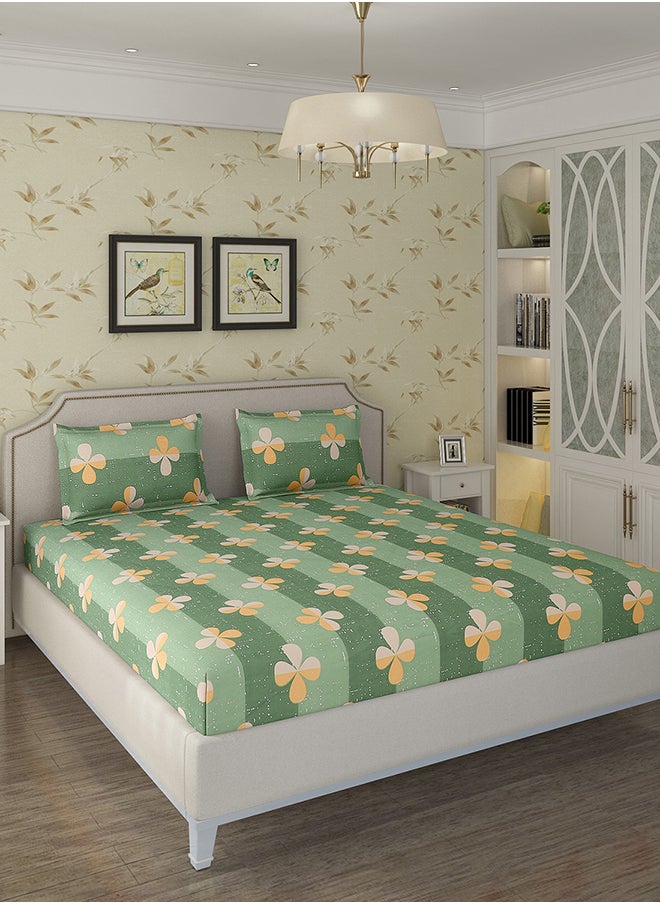 Spring Summer Collection-Cotton Rich Double Bedsheet with 2 Pillow Covers for Bed Room, Home, Hotel-120 GSM, Green Clover, 210 X 215 Cm
