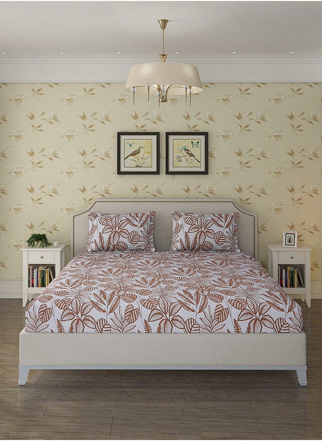 Spring Summer Collection-Cotton Rich Double Bedsheet with 2 Pillow Covers for Bed Room, Home, Hotel-120 GSM, Brown Leaves, 210 X 215 Cm