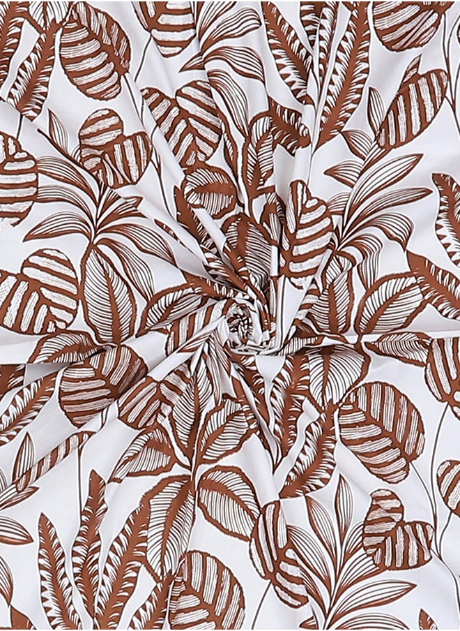 Spring Summer Collection-Cotton Rich Double Bedsheet with 2 Pillow Covers for Bed Room, Home, Hotel-120 GSM, Brown Leaves, 210 X 215 Cm