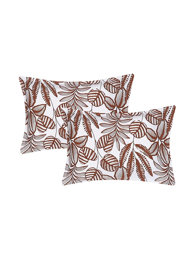 Spring Summer Collection-Cotton Rich Double Bedsheet with 2 Pillow Covers for Bed Room, Home, Hotel-120 GSM, Brown Leaves, 210 X 215 Cm
