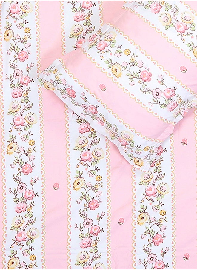 Spring Summer Collection-Cotton Rich Double Bedsheet with 2 Pillow Covers for Bed Room, Home, Hotel-120 GSM, Pink Lines, 210 X 215 Cm