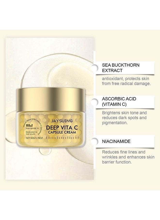 Deep Vitamin C Capsule Cream, Golden Capsule Face Moisturizer For Women, Natural Anti Aging & Wrinkle Day & Night Face Moisturiser, Boost Skin Collagen, Reduce Wrinkles & Fine Lines 50g