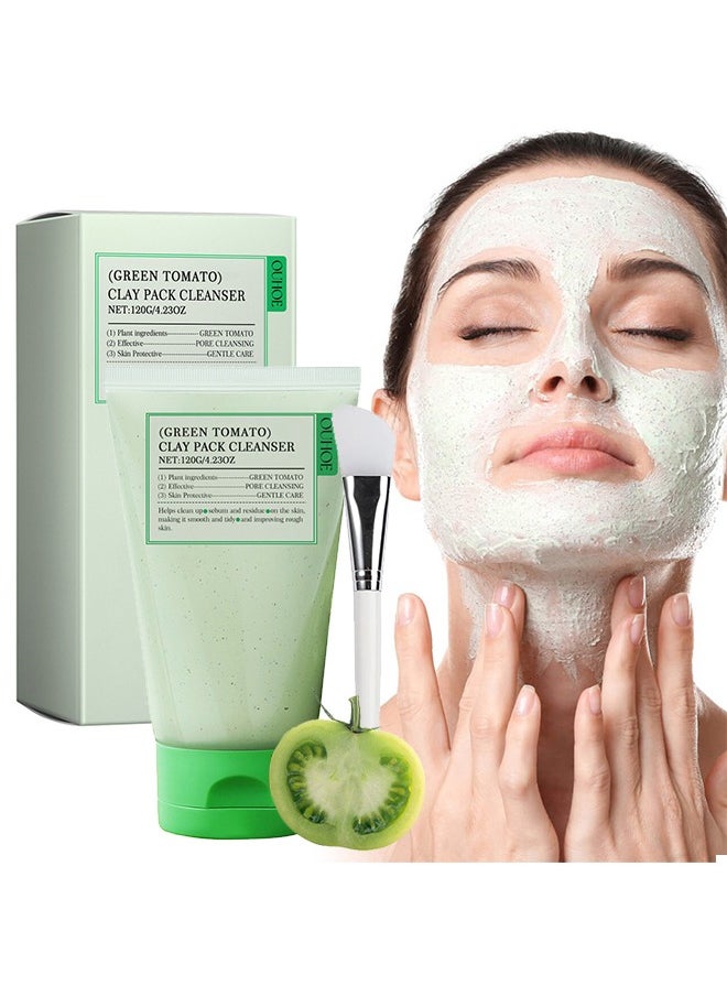 Green Tomato Clay Mask Cleanser, Face Wash With Smudge stick, Pore Purifying with 49% Green Tomato Extract, Sebum & Clogged Pore Care, Exfoliation, Fragrance-Free, Vegan & Dermatologically Tested, 120g
