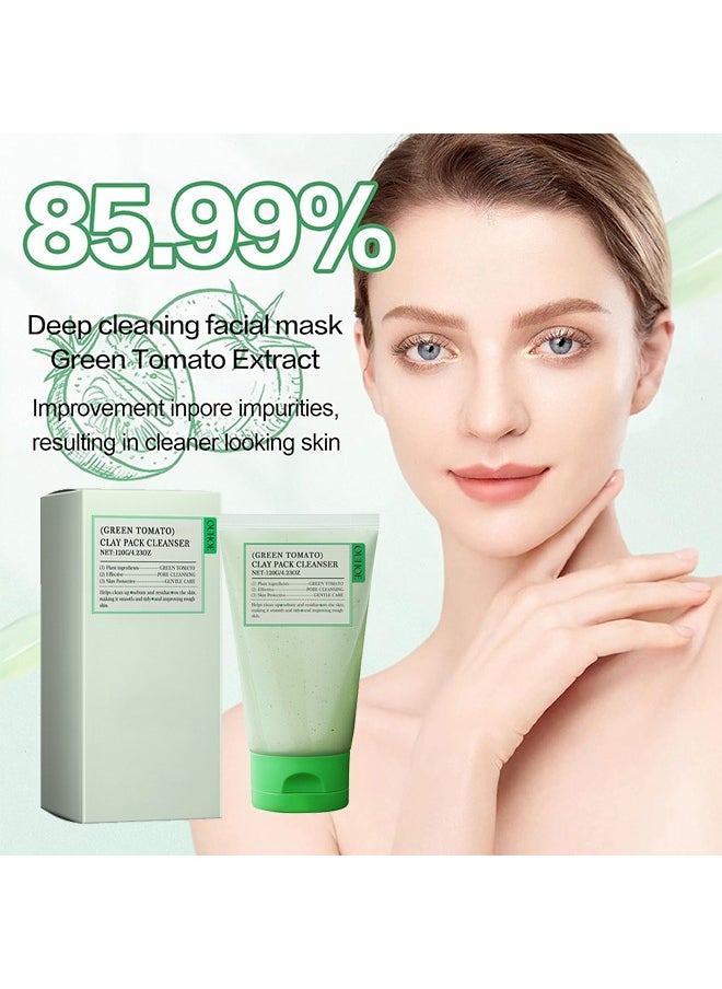 Green Tomato Clay Mask Cleanser, Face Wash With Smudge stick, Pore Purifying with 49% Green Tomato Extract, Sebum & Clogged Pore Care, Exfoliation, Fragrance-Free, Vegan & Dermatologically Tested, 120g
