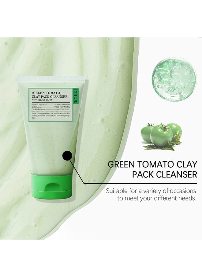 Green Tomato Clay Mask Cleanser, Face Wash With Smudge stick, Pore Purifying with 49% Green Tomato Extract, Sebum & Clogged Pore Care, Exfoliation, Fragrance-Free, Vegan & Dermatologically Tested, 120g