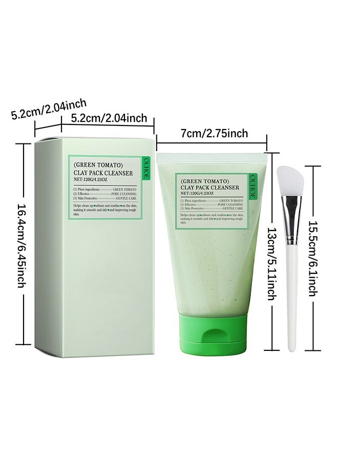 Green Tomato Clay Mask Cleanser, Face Wash With Smudge stick, Pore Purifying with 49% Green Tomato Extract, Sebum & Clogged Pore Care, Exfoliation, Fragrance-Free, Vegan & Dermatologically Tested, 120g