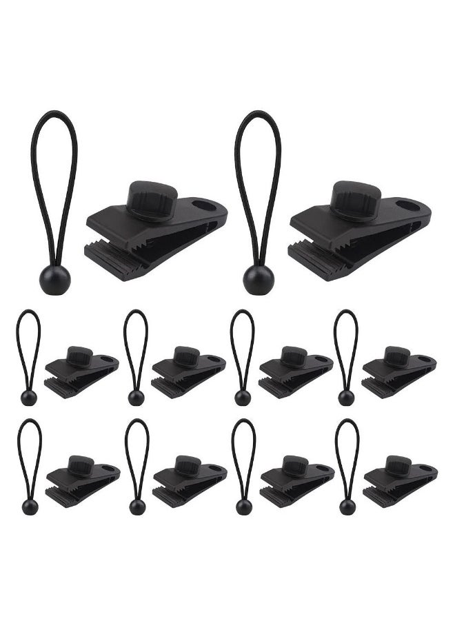 10 Sets of Bungee Balls and Tarp Clips Black 6 Inches Ball Cord Heavy Duty Lock Grip Clamps Shark Fasteners Holder for Camping Tents Cargo Pool Awning Car Cover Holding Wire Hoses