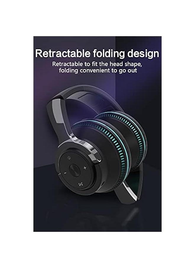 Noise Cancelling Over Ear Deep Bass Wireless Headphones Bluetooth 5.1 Stereo Foldable Headset Multicolor LED Light Built-in Mic Earphone for Phone Black