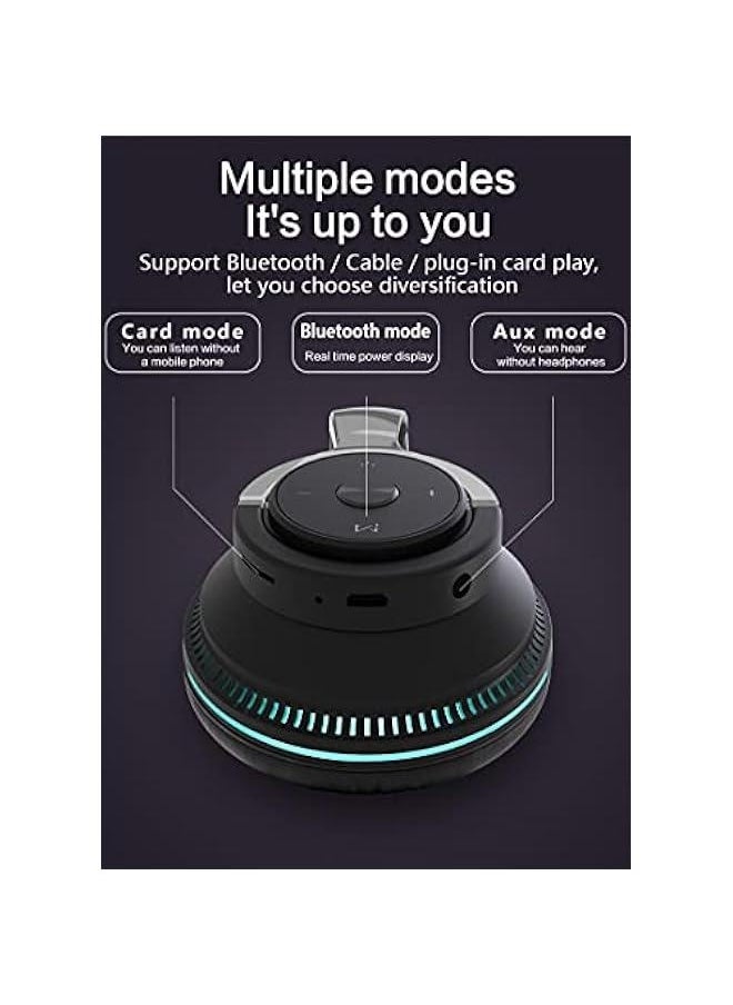 Noise Cancelling Over Ear Deep Bass Wireless Headphones Bluetooth 5.1 Stereo Foldable Headset Multicolor LED Light Built-in Mic Earphone for Phone Black
