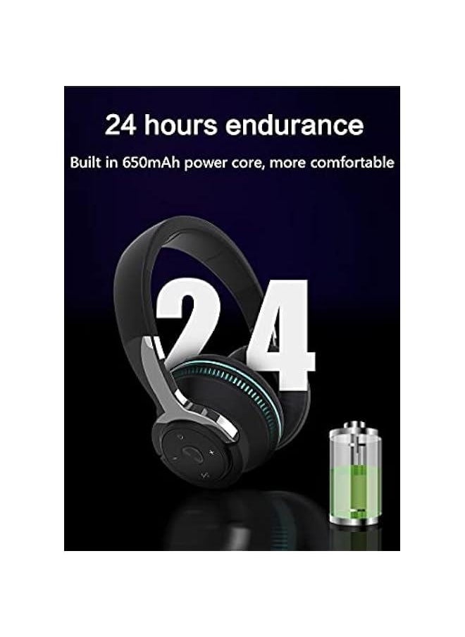 Noise Cancelling Over Ear Deep Bass Wireless Headphones Bluetooth 5.1 Stereo Foldable Headset Multicolor LED Light Built-in Mic Earphone for Phone Black