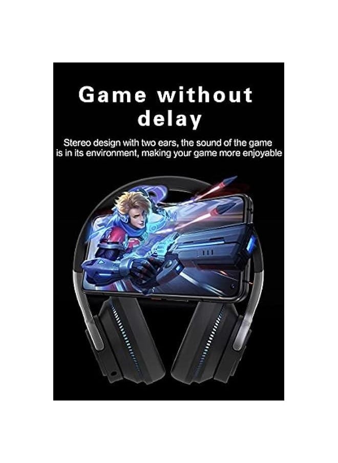 Noise Cancelling Over Ear Deep Bass Wireless Headphones Bluetooth 5.1 Stereo Foldable Headset Multicolor LED Light Built-in Mic Earphone for Phone Black