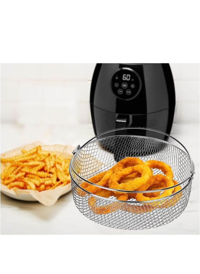 1 PCS Air Fryer Basket Tray Wire Rack Roasting Basket With Handle Stainles Steel Replacement Steamer For Fryer Instant Pot Oven (Silver)