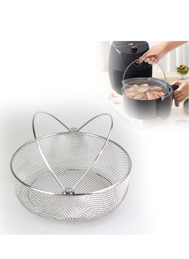 1 PCS Air Fryer Basket Tray Wire Rack Roasting Basket With Handle Stainles Steel Replacement Steamer For Fryer Instant Pot Oven (Silver)