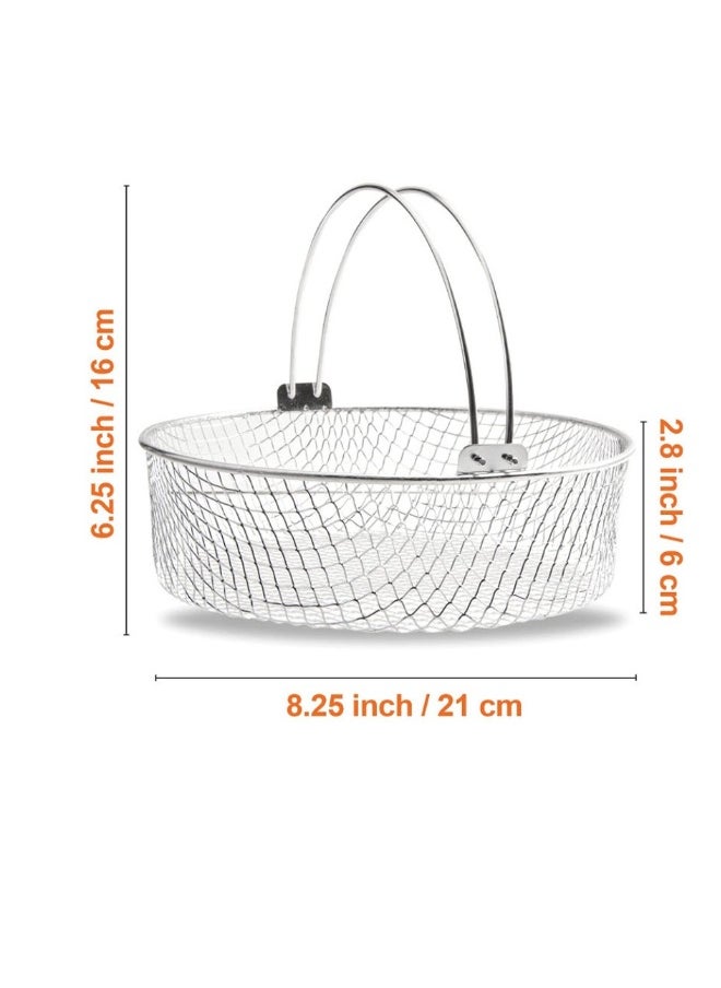 1 PCS Air Fryer Basket Tray Wire Rack Roasting Basket With Handle Stainles Steel Replacement Steamer For Fryer Instant Pot Oven (Silver)