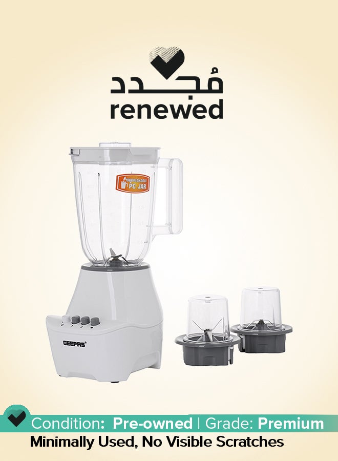 Renewed - 3 In 1 Blender With Unbreakable PC Jars, Stainless Steel Blade, 2 Grinder Attachments, 400W Powerful Motor with 2 Speed Setting and Pulse 400 W GSB6104N White/Clear