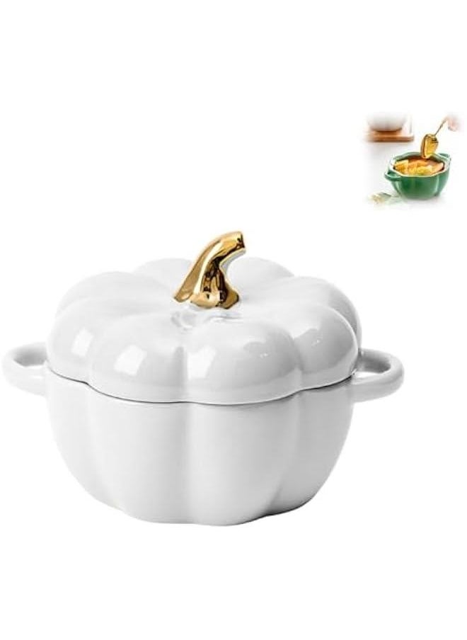 Oven Safe Pumpkin Bowls, Pumpkin Ramekins With Lids, Pumpkin Bowl With Lid, 15 Oz Pumpkin Bowls, Pumpkin Soup Bowls With Handles, Pumpkin Soup Bowls (White)