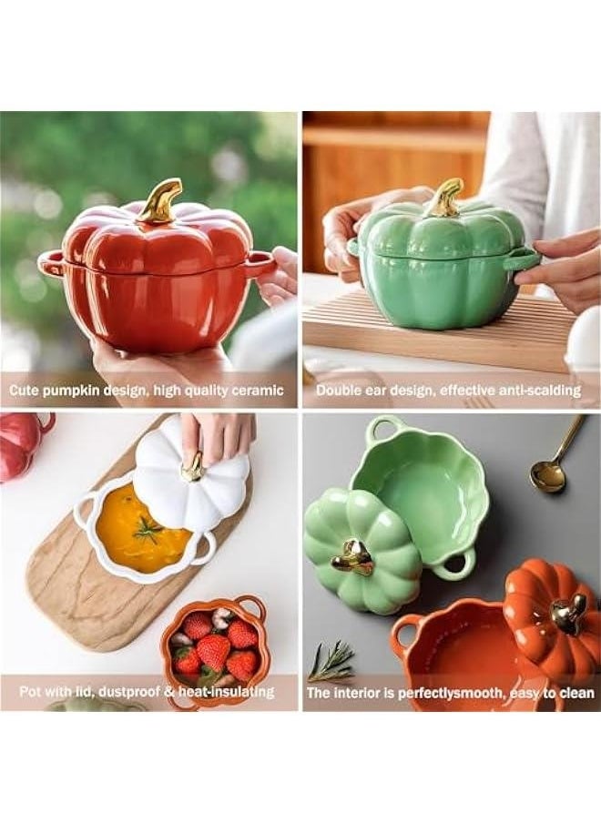 Oven Safe Pumpkin Bowls, Pumpkin Ramekins With Lids, Pumpkin Bowl With Lid, 15 Oz Pumpkin Bowls, Pumpkin Soup Bowls With Handles, Pumpkin Soup Bowls (Green)