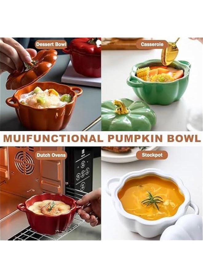Oven Safe Pumpkin Bowls, Pumpkin Ramekins With Lids, Pumpkin Bowl With Lid, 15 Oz Pumpkin Bowls, Pumpkin Soup Bowls With Handles, Pumpkin Soup Bowls (Green)