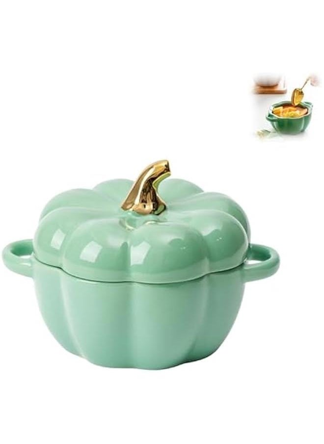 Oven Safe Pumpkin Bowls, Pumpkin Ramekins With Lids, Pumpkin Bowl With Lid, 15 Oz Pumpkin Bowls, Pumpkin Soup Bowls With Handles, Pumpkin Soup Bowls (Green)