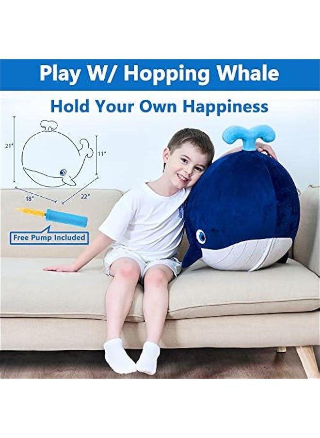 Bouncy Pals Kids Whale Hopper Ball, Ride on Hopping Toy, Inflatable Plush Bouncing Animal W/Pump, Indoor Outdoor Riding Jumping Gift for 18 Month 2 3 4 5 Year Old Toddler Boy Girl Child