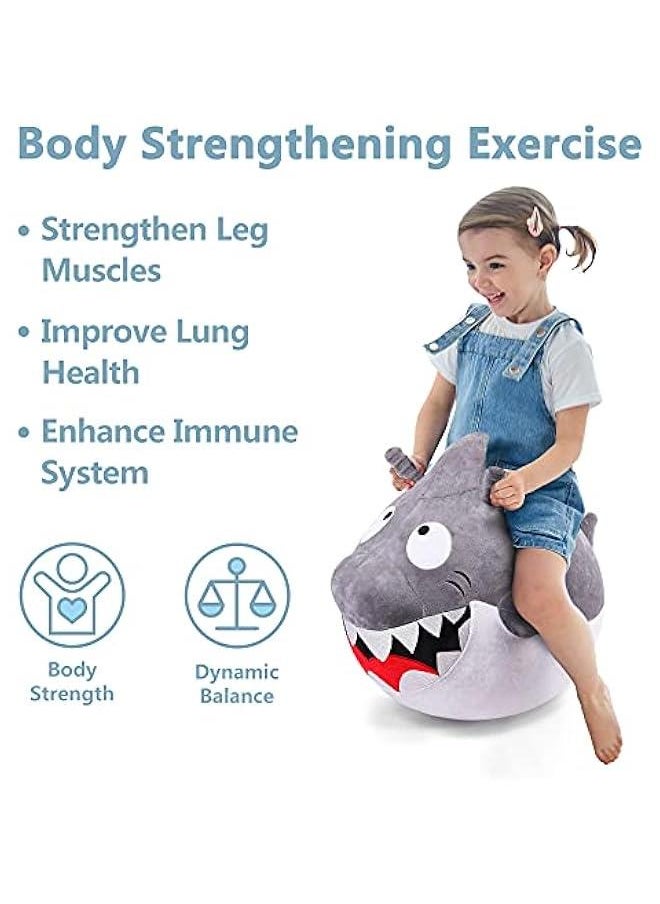 Bouncy Pals Kids White Shark Hopper Ball, Toddler Ride on Bounce Toy, Outdoor Indoor Inflatable Jumping Animal W/Handle, Bouncing Hop Jumper, Birthday Gift for 2 3 4 5 Year Old Boy Girl