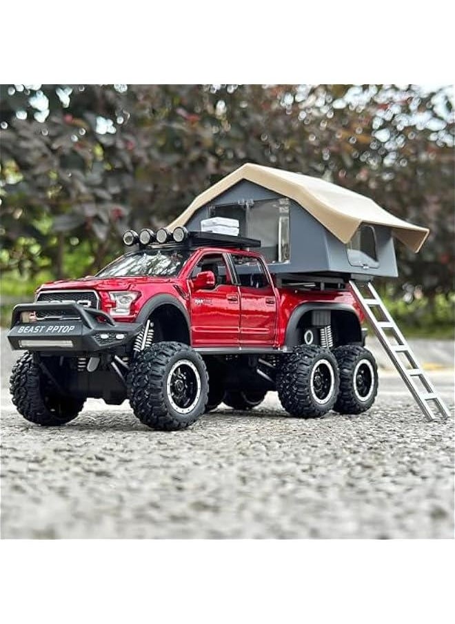 Toy Trucks for Boys Age 4-7,Trucks for Kids F150 Raptor Diecast Trucks,Model F150 Pickup Truck with Sightseeing Cabin,Pull Back Truck Toys with Light and Sound,Trucks for Kids Ages 4-8（Red）