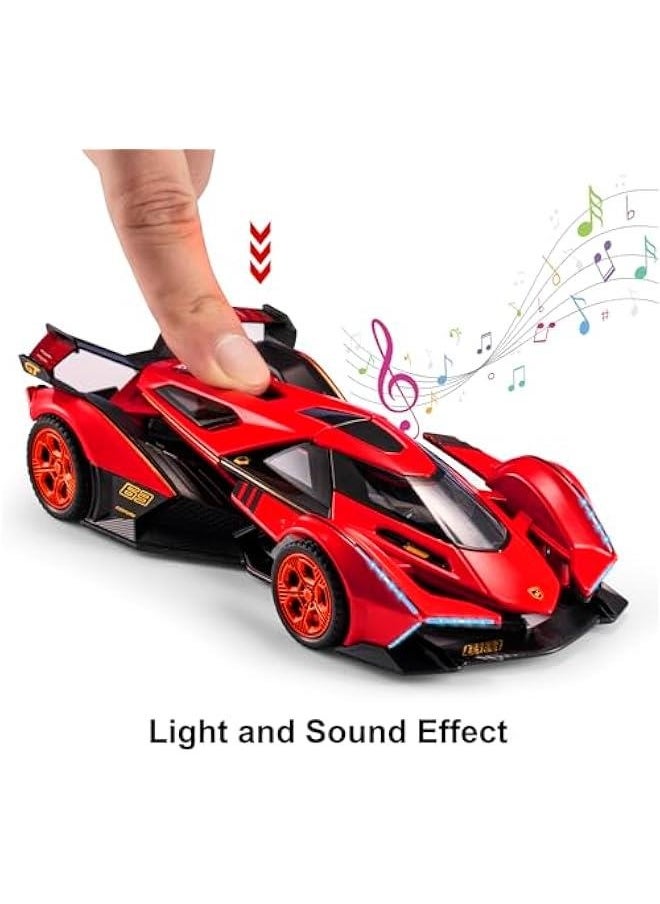 Toy Cars Lambo V12 Race Car Toys with Light and Sound Diecast Metal Model Cars for 3+ Year Old Boys Pull Back Car Gift Toys for Kids Ages 3-8(Red)
