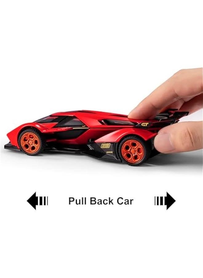Toy Cars Lambo V12 Race Car Toys with Light and Sound Diecast Metal Model Cars for 3+ Year Old Boys Pull Back Car Gift Toys for Kids Ages 3-8(Red)