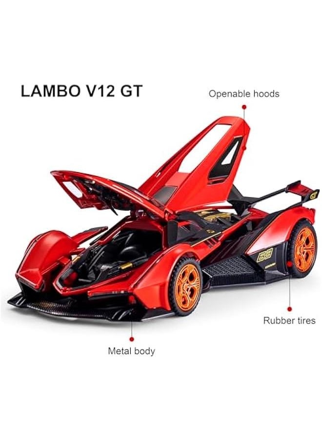 Toy Cars Lambo V12 Race Car Toys with Light and Sound Diecast Metal Model Cars for 3+ Year Old Boys Pull Back Car Gift Toys for Kids Ages 3-8(Red)
