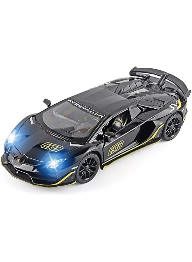 Boy Toy Sports Car 1/22 Lambo SVJ 63 Metal Die Cast Car Toys，Model Cars with Detachable Roof，Toy Car with Sound Light and Pull Back，for Kids Age 3 Year and UP（Black）