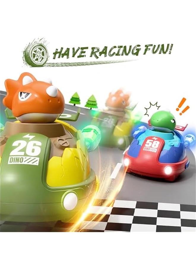Kids Dinosaur Remote Control Car Toys Set, Dino RC Race Vehicles Playset, Electronic Bump Pop Game, Cool Indoor Outdoor Birthday Gift 3 4 5 6 7 8-12 Years Old Toddlers Boys Children Teen