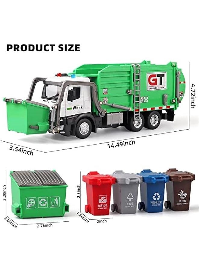 Garbage Truck Toys for Boys，Garbage Truck Toys Metal Diecast, Friction Powered Toy Garbage Truck with Light and Sounds,Garbage Truck with Front Loader Dumpster，Garbage Trucks for Boys Age 4-7