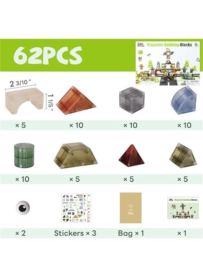 Kids Magnetic Blocks, 62 PCS Magnet Stacking Block Building Toy, Toddler STEM Learning Montessori Sensory Toy, Preschool Classroom Educational Birthday Gift 3 4 5 6 7 8 Year Old Boy Girl