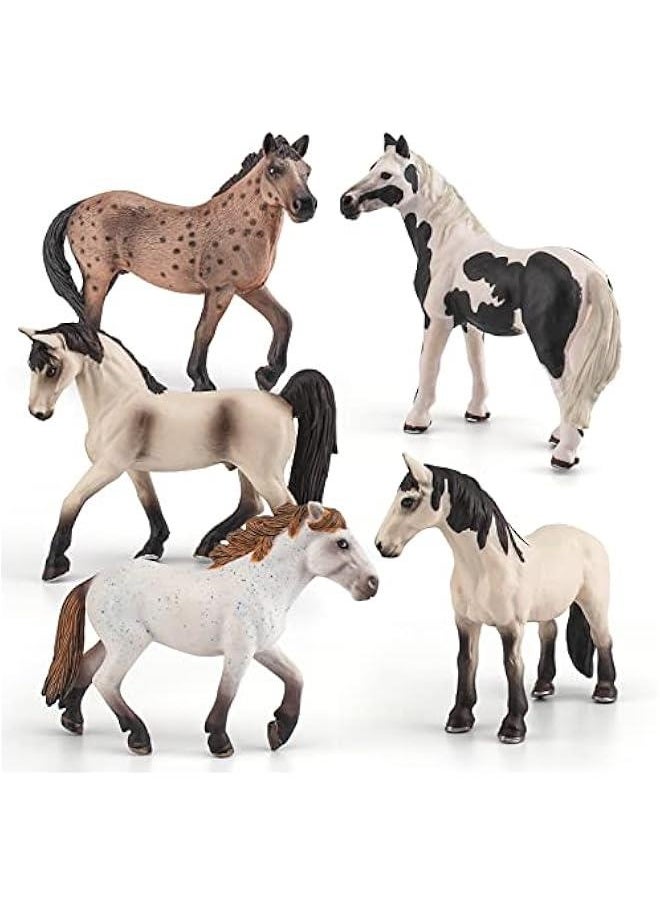 5pcs Farm Animal Figure Horse Toys Knabstrupper Pinto Tennessee Camargue White Horse Table Decorations Children's Cognitive Toys for Boys Girls  Scene Decoration Cake Decoration